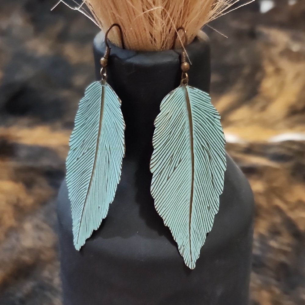 Elegant Feather Earrings in Teal
